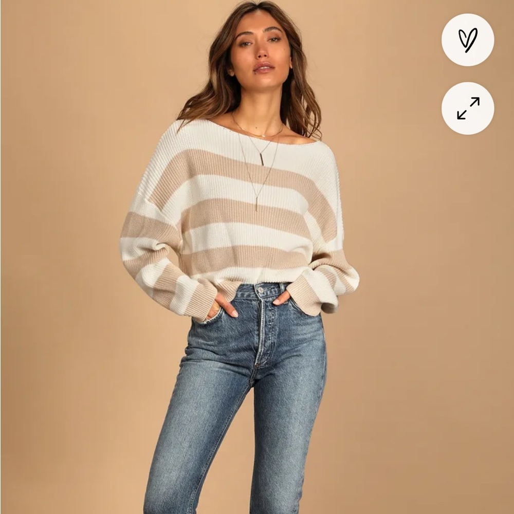 Lulu’s Layers of Cozy Cream and Beige Striped Sweater XS NWT